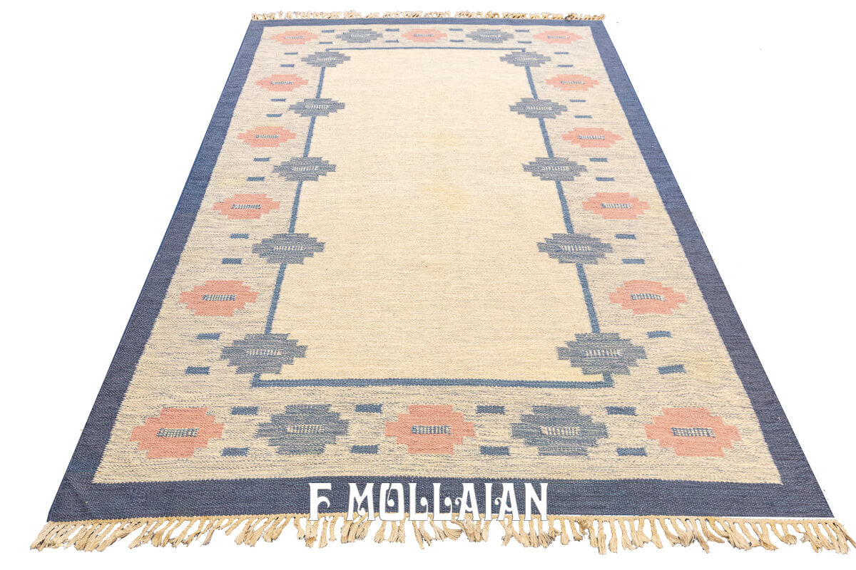 Rollakan Swedish Flat-weaver Rug Blue/Beige n°:669861